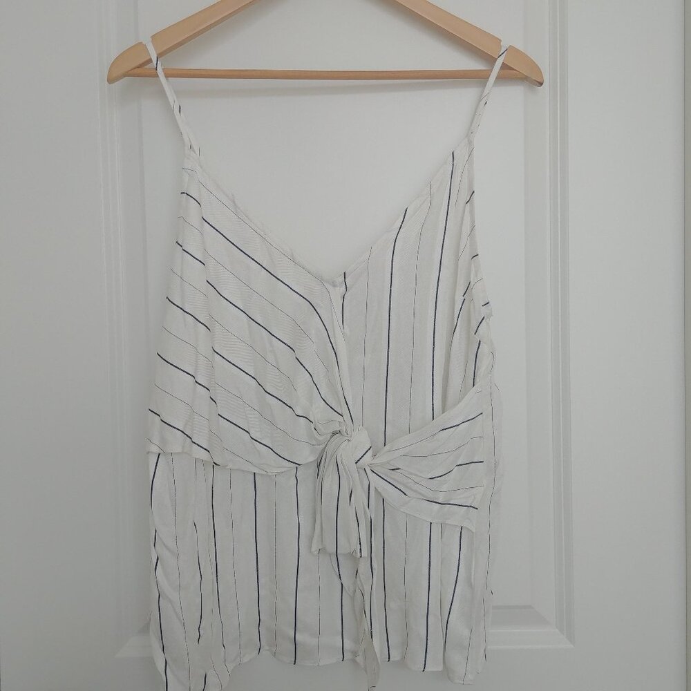 NEW WITH TAGS Dex white striped spaghetti strap top with tie Large